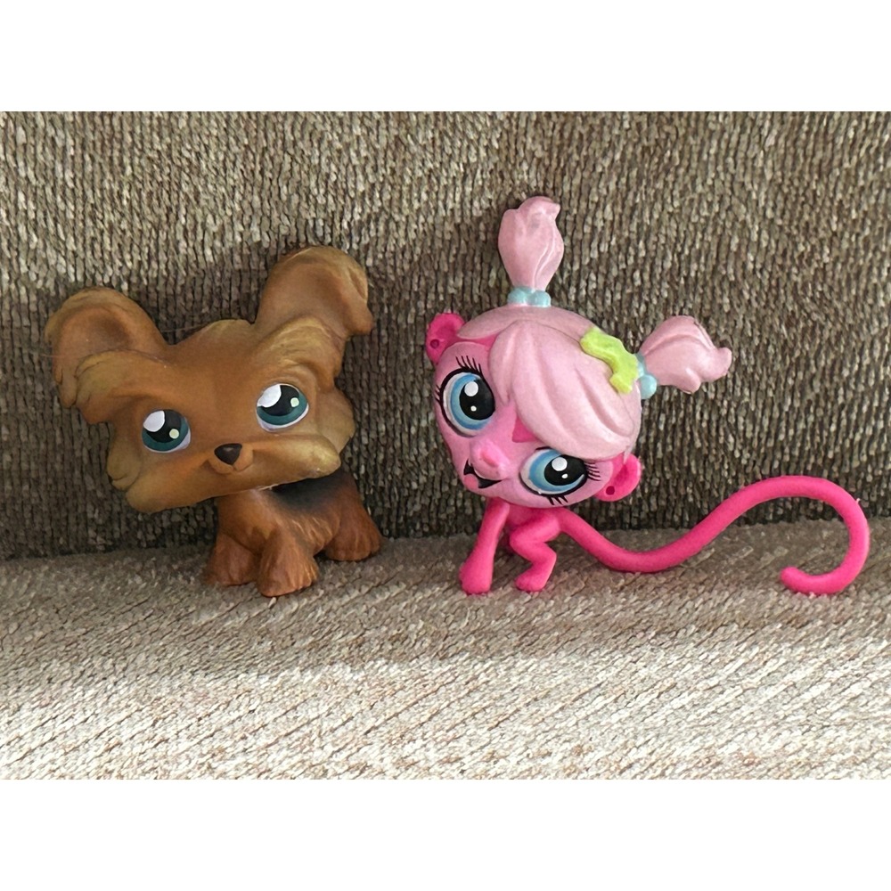 Littlest Pet Shop LPS Dog Yorkie 2557 and Pink Monkey 2326 Figure Lot Hasbrbo